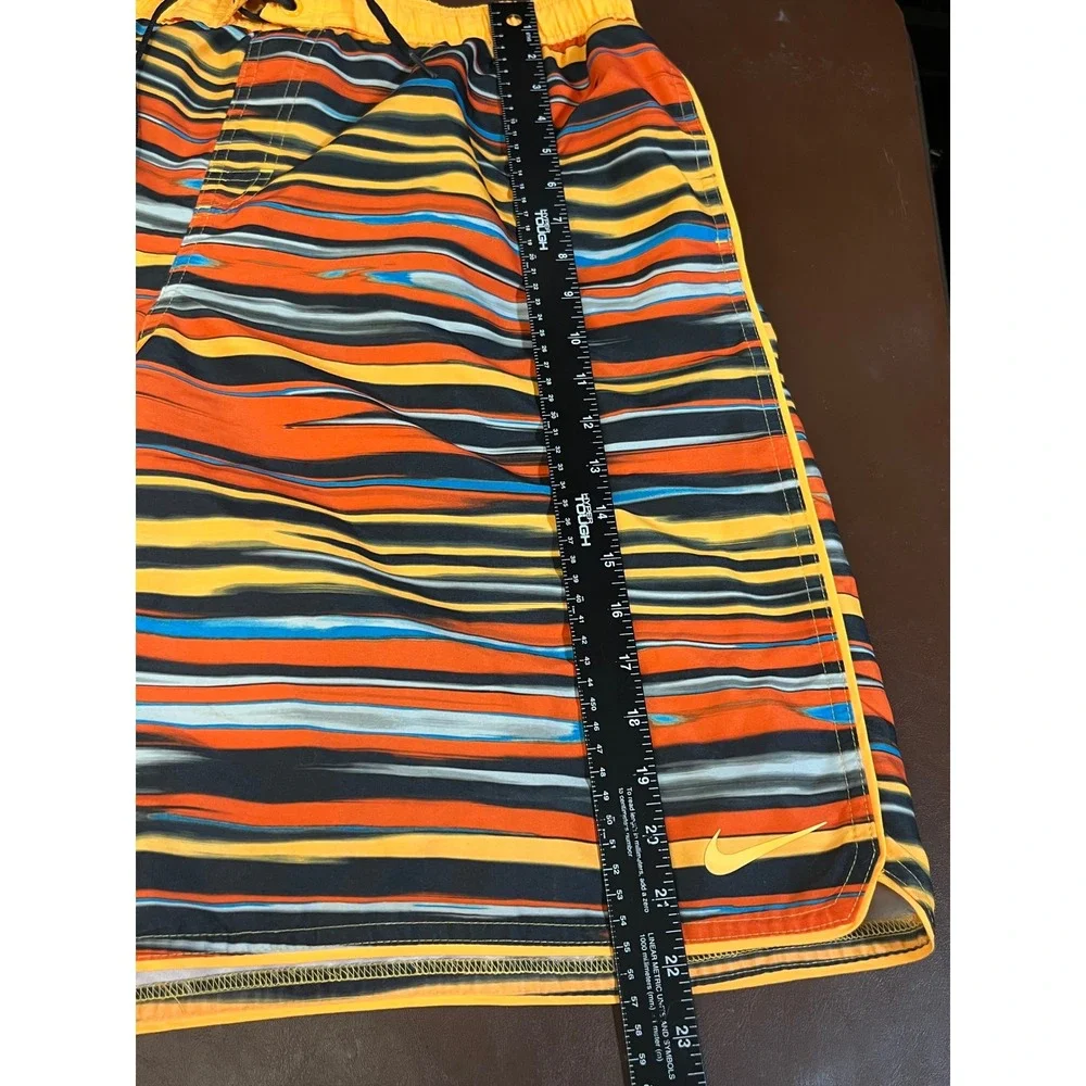 Nike Swim Trunks Board Shorts XXL Mens Orange Yellow Blue Abstract Stripe Mesh